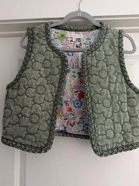 Olive Cropped Denim Vest